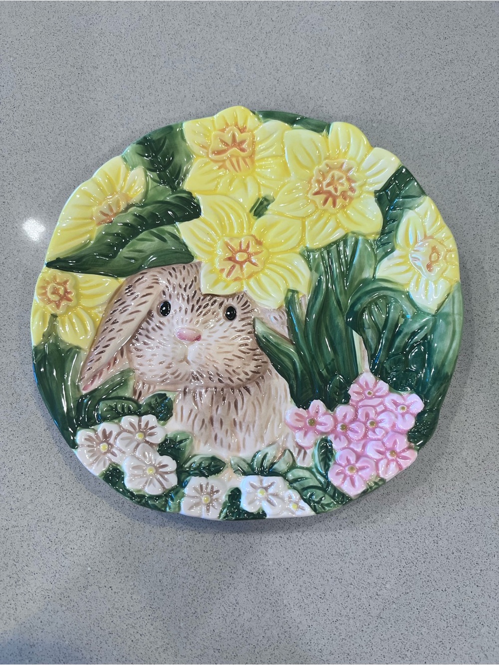Cracker Barrel Ceramic 3D Bunny Rabbit Spring Easter Treasure Plate 8x8 inches